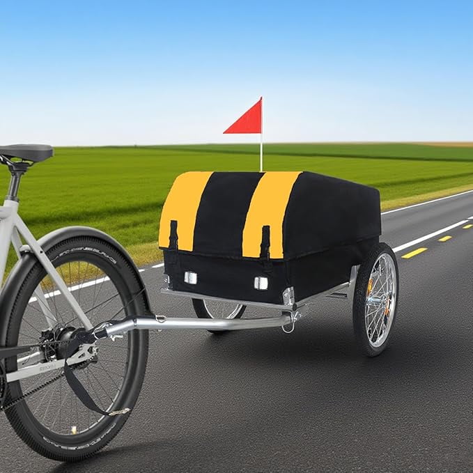 WGYPRIME Heavy-Duty Bike Trailer, Bike Cargo Trailer with Folding Frame & Weather Resistant Fabric, Bicycle Cargo Trailer for Camping, Groceries