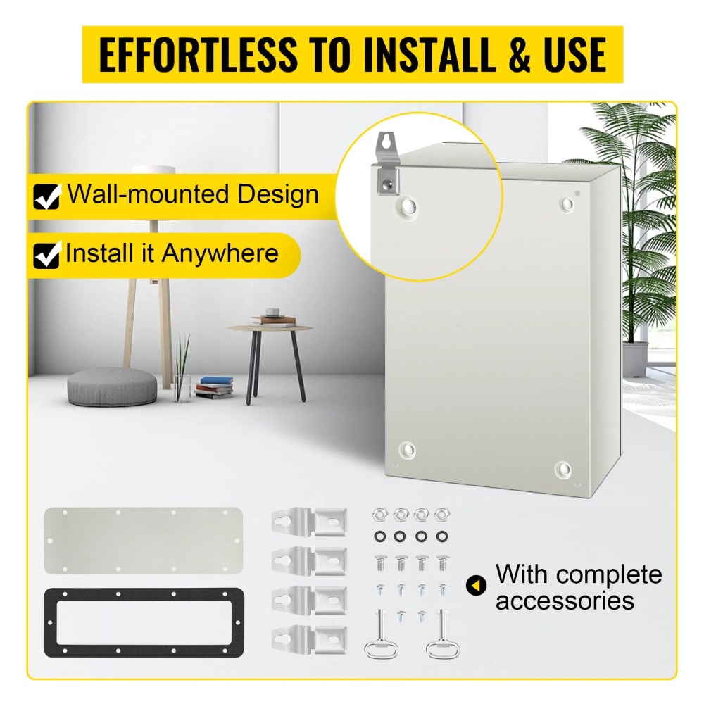 VEVOR SPT Gray 24"x16"x10", 1 Gang Hinged Carbon Steel Junction Electrical Box - Image 9