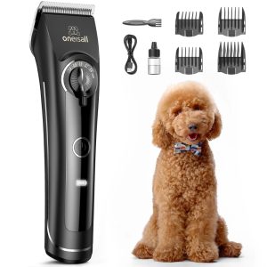 Oneisall CP-9050 Heavy Duty Dog Clippers for Grooming Thick Coats,  Low Noise Dog Grooming Kit with Detachable & Adjustable Metal Blades,  Cordless Dog Grooming Clippers for Dog Cat Matted Hair - Blac