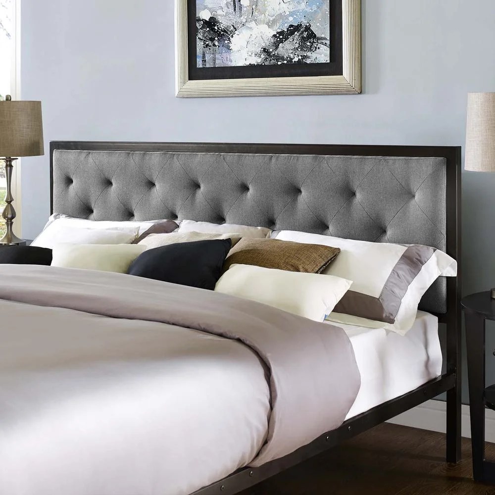 Modway Mia King Powder-coated Steel and Fabric Bed in Brown/Gray - Image 5