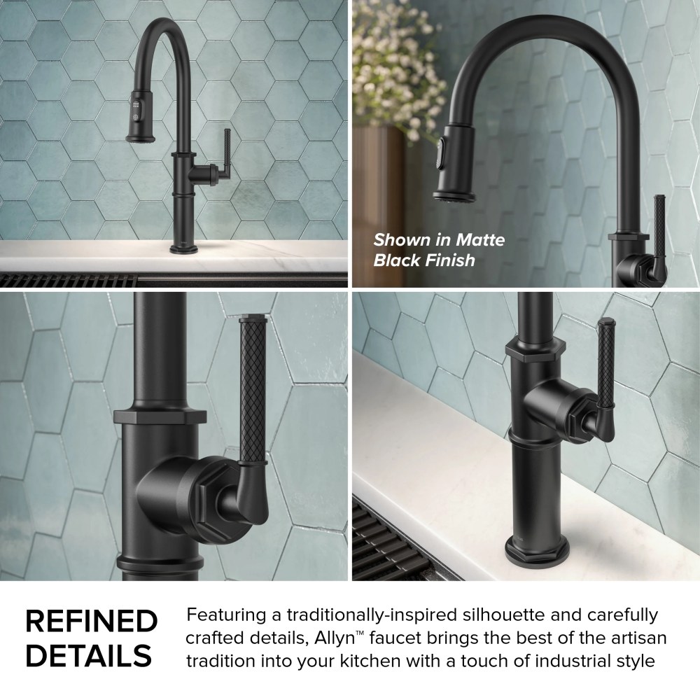 KRAUS Allyn Traditional Industrial Pull-Down Single Handle Kitchen Faucet in Matte Black - Image 7