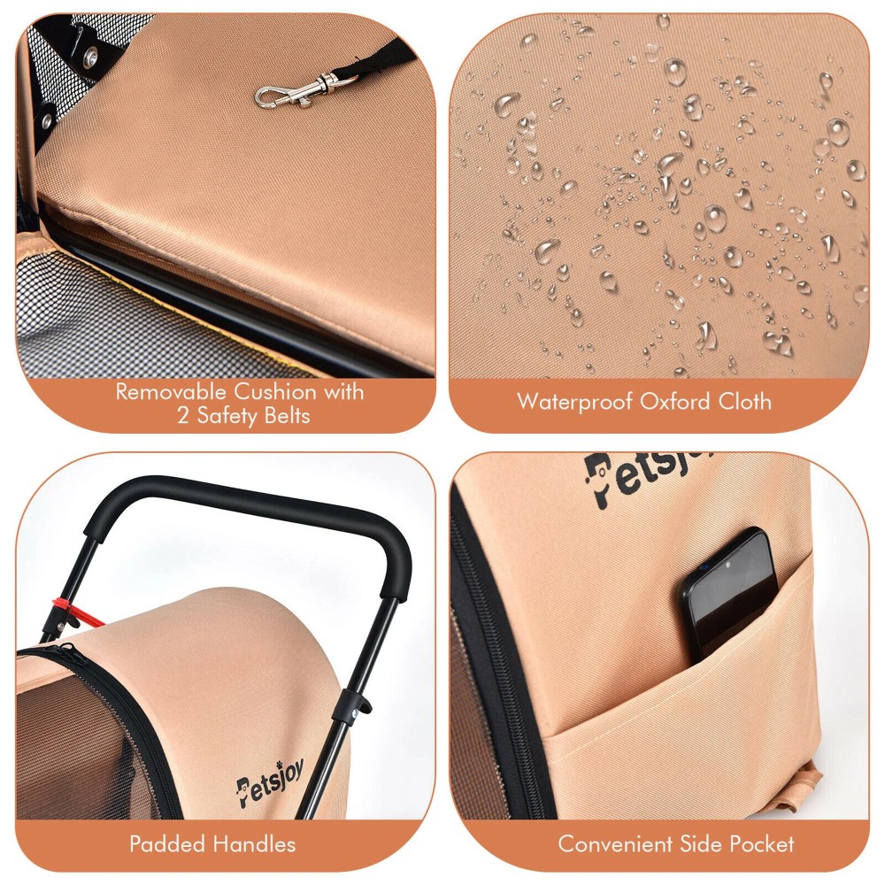 Gymax 4-in-1 Double Pet Stroller w/ Detachable Carrier Travel Carriage for Cats Beige - Image 9