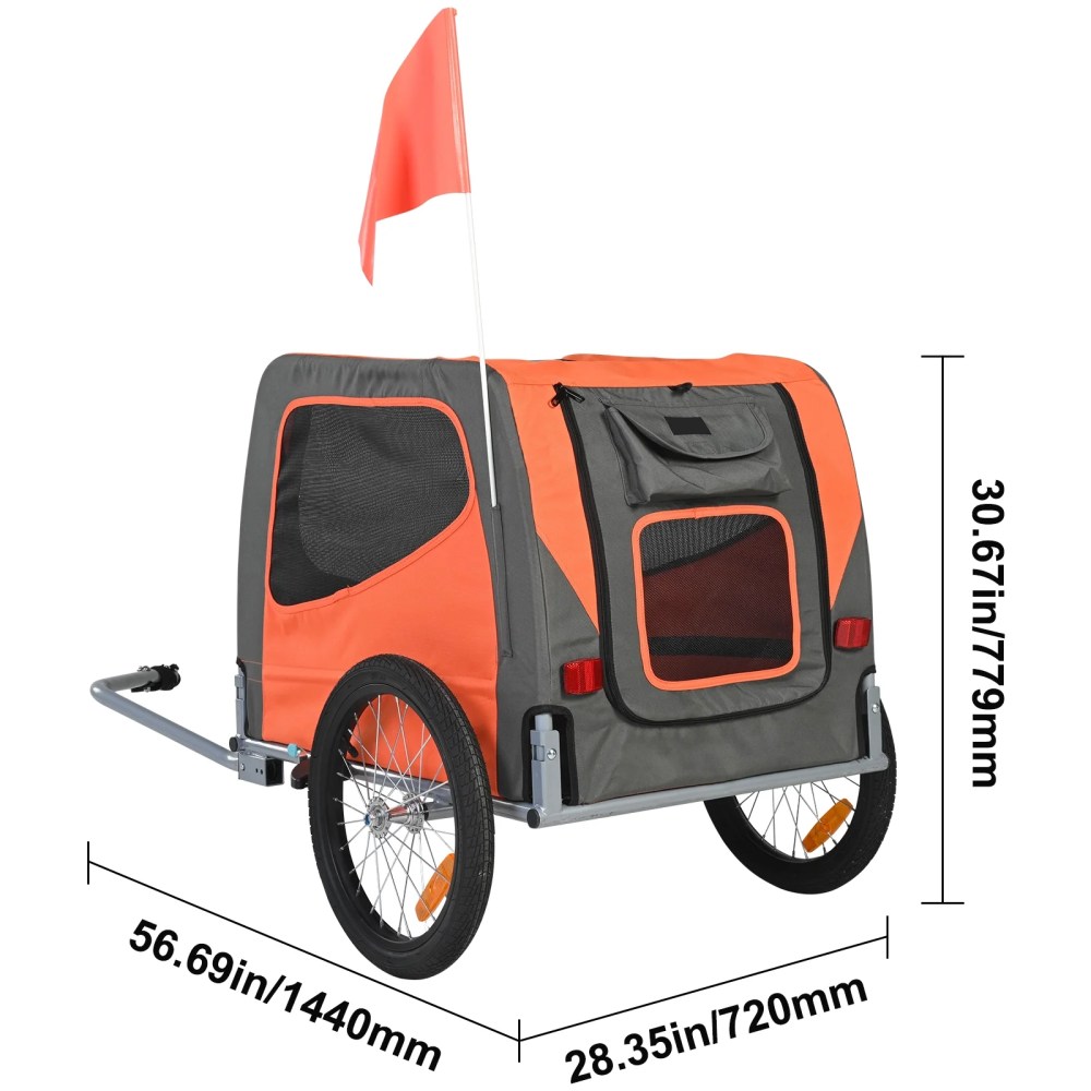 KFFKFF Pet Bicycle Trailer for Dogs and Cats Water-Resistant Steel, Gray Orange - Image 3