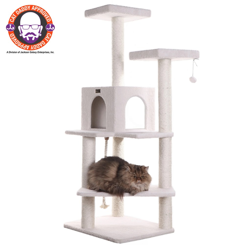 Armarkat Real Wood Cat Tree & Condo Scratching Post Tower, Ivory, 57" Ivory - Image 6