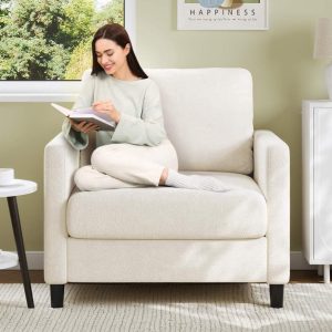 Welzona 33" Teddy Fabric Accent Chair,Comfy Reading Armchair for Living Room & Bedroom,Tool-Free Assembly,Off White