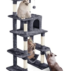 Yaheetech 63 Inch Multilevel Cat Tree with Hammock and 7 Scratching Posts,  Dark Gray