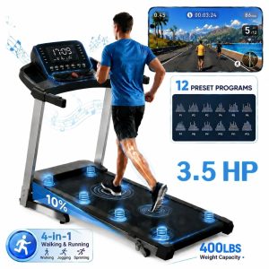 YZRUN Treadmill with Incline and Handle, Foldable Treadmill, Portable Walking Pad for Home, 350 LBS Capacity