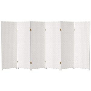 Red Lantern 4 ft. Short Woven Fiber Folding Screen - White - 6 Panel