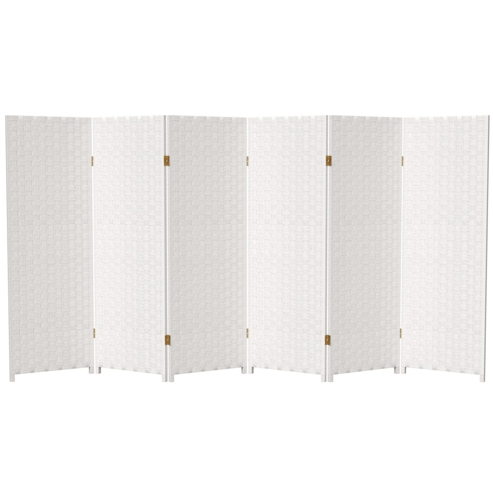 Red Lantern 4 ft. Short Woven Fiber Folding Screen - White - 6 Panel