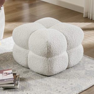 Zesthouse 20.9" Wide Boucle Ottoman,Modern Foot Stool,Square Upholstered Tufted Ottoman Coffee Table,Extra Seating for Living Room Bedroom,White