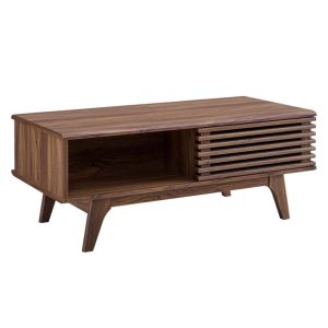 Modway Render Wood Coffee Table with Sliding Door in Walnut Finish