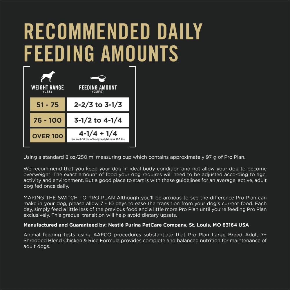 Purina Pro Plan Adult 7 Plus Shredded Blend Chicken and Rice Formula Senior Large Breed Dog Food, 18 lb Bag - Image 4