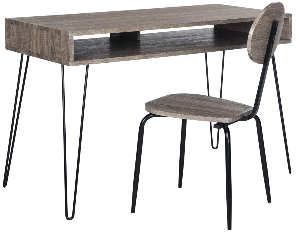 SAFAVIEH Winta 47" Mid-Century Retro Writing Desk/Chair, Grey/Black - Image 11