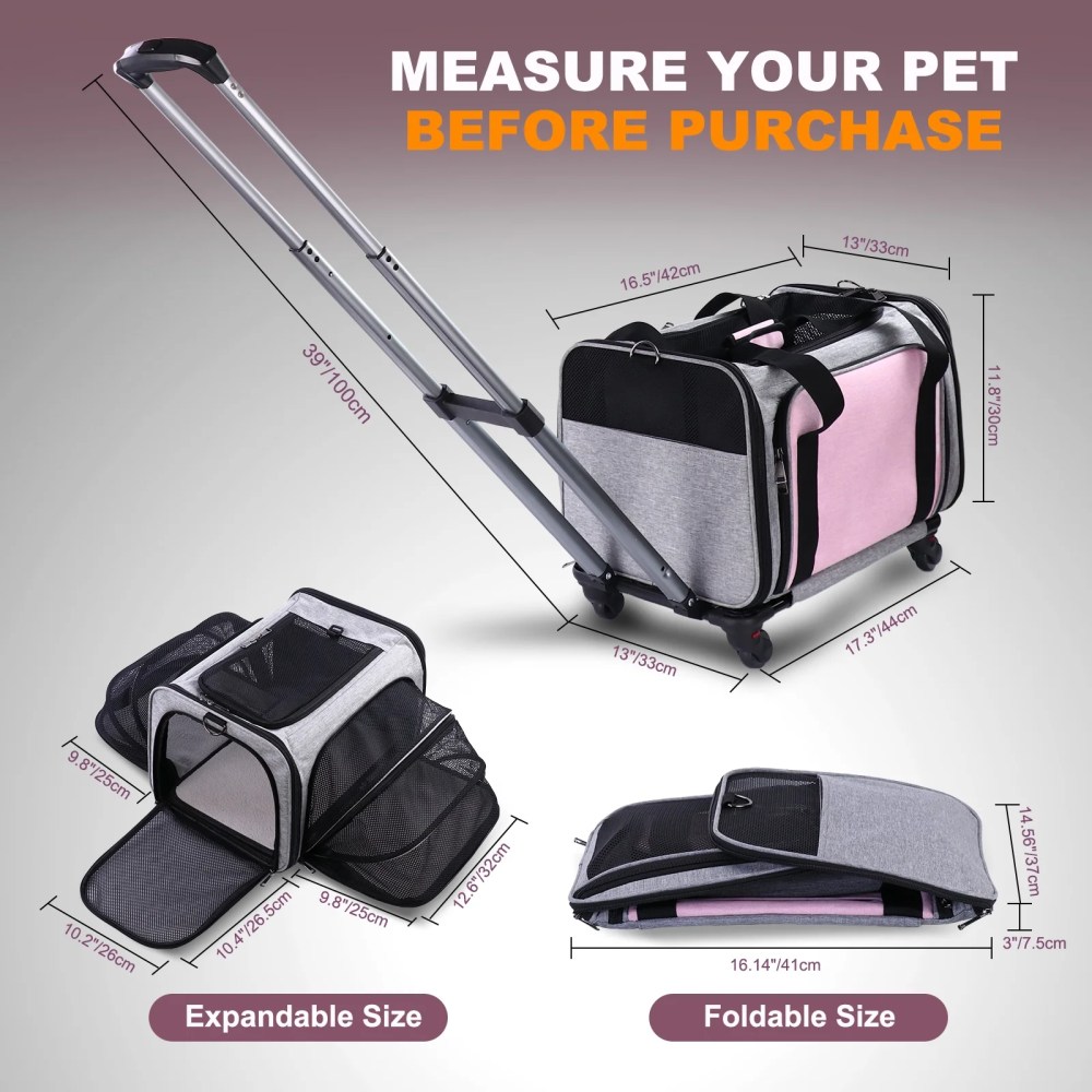 BEBANG Rolling Pet Carrier with Wheels, Foldable Airline Approved Dog Carriers for Small Dogs and Cats, Cat Carrier on Wheels, Pet Travel Carrier for Flight Camping Outdoor - Image 3