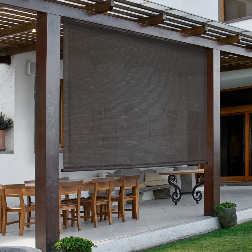 Keystone Fabrics PVC Outdoor Patio Sun Shade with Valance 10ft Wide (White/Tan) - Image 6