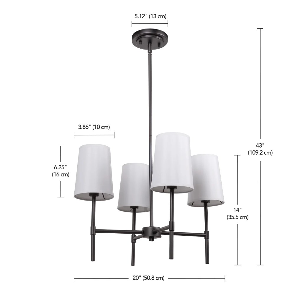 Better Homes & Gardens Meadowood 4-Light Chandelier, Matte Black Finish, White Fabric Shades, LED Bulbs Included - Image 4