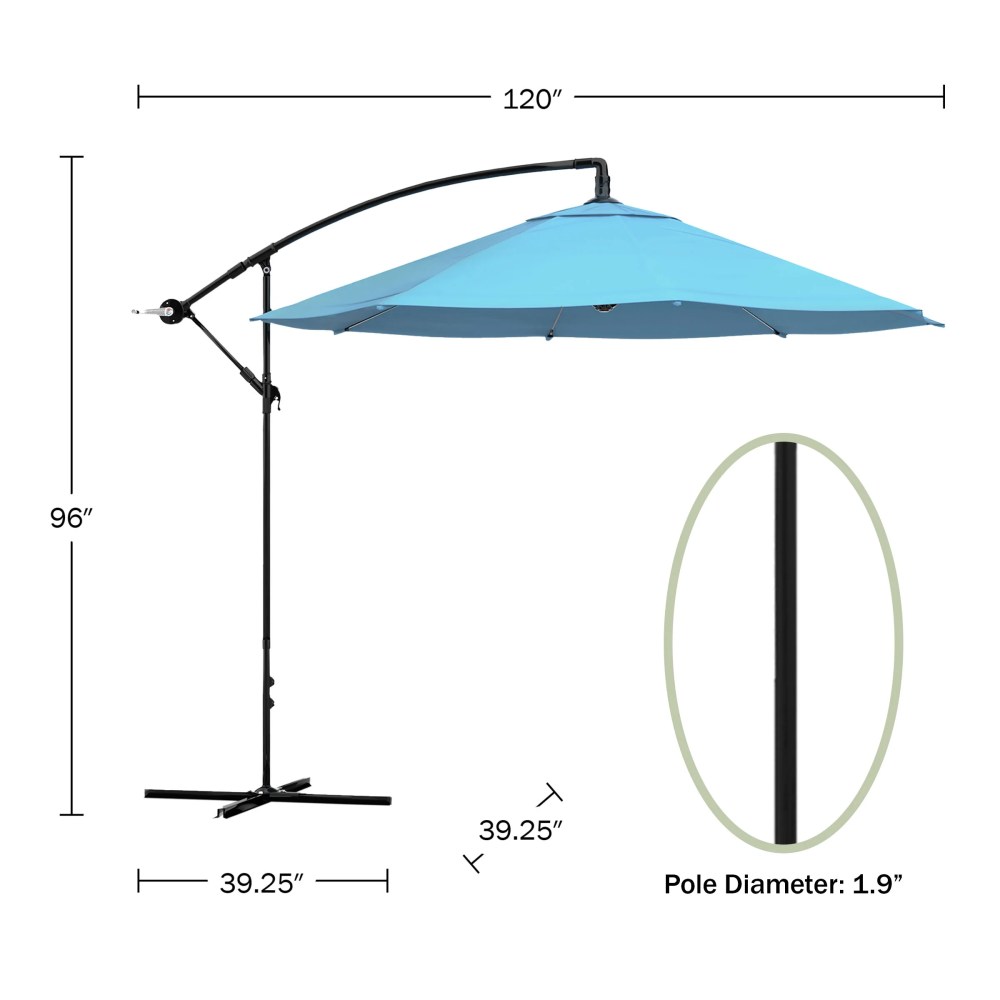 Pure Garden 10-Foot Offset Patio Umbrella with Crank and Base (Blue) - Image 5