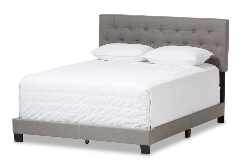 Baxton Studio Cassandra Queen Bed with Padded Headboard and Button-Tufted Detail, Light Grey - Image 3