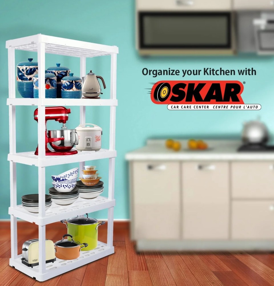 Oskar Plastic Shelving Unit Storage Shelf 5-Tier 74"H x 36"W x 18"D White 750lb Capacity - Image 2