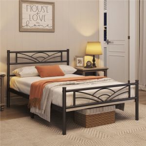 Yaheetech Metal Twin Size Platform Bed with Cloud-inspired Design Headboard,Black