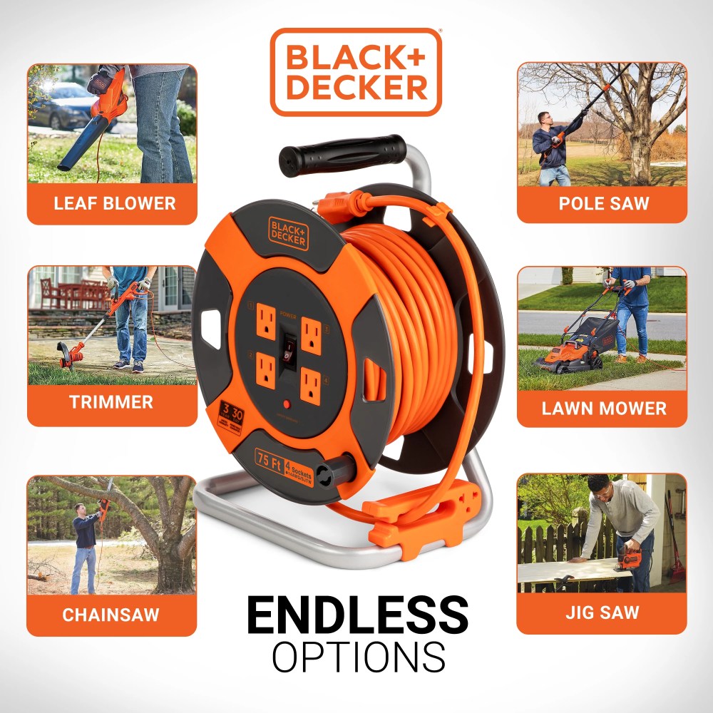Black Decker 75ft. Cord Reel 14AWG 4 Outlets - Image 4