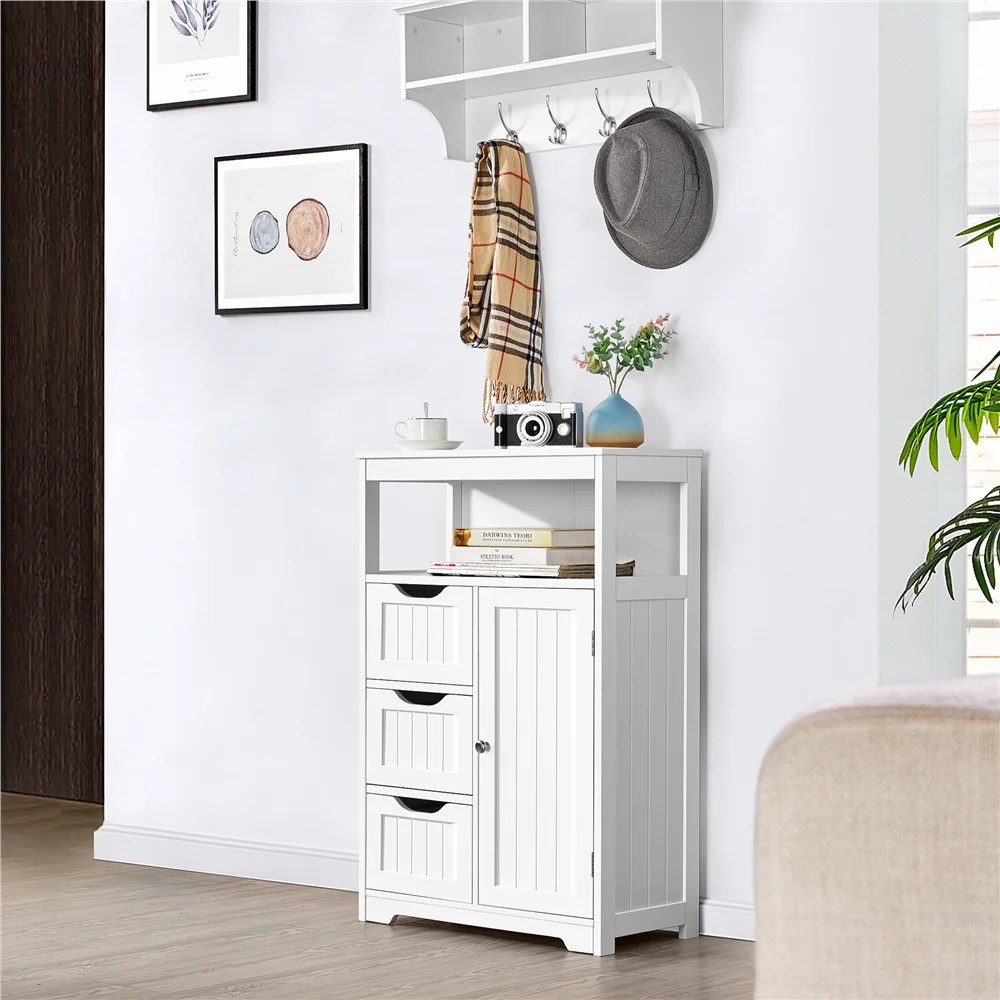 Alden Design Wooden Bathroom Storage Cabinet with Open Shelving, White - Image 2