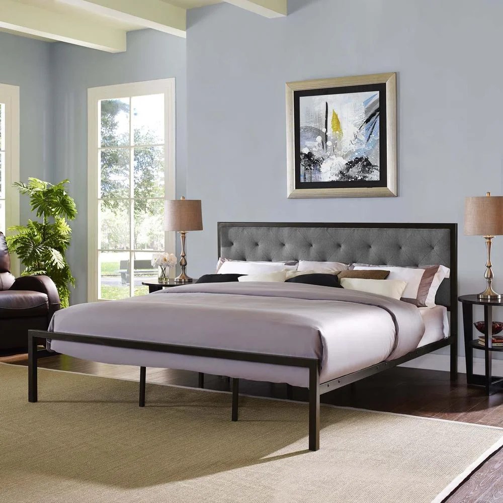 Modway Mia King Powder-coated Steel and Fabric Bed in Brown/Gray - Image 4