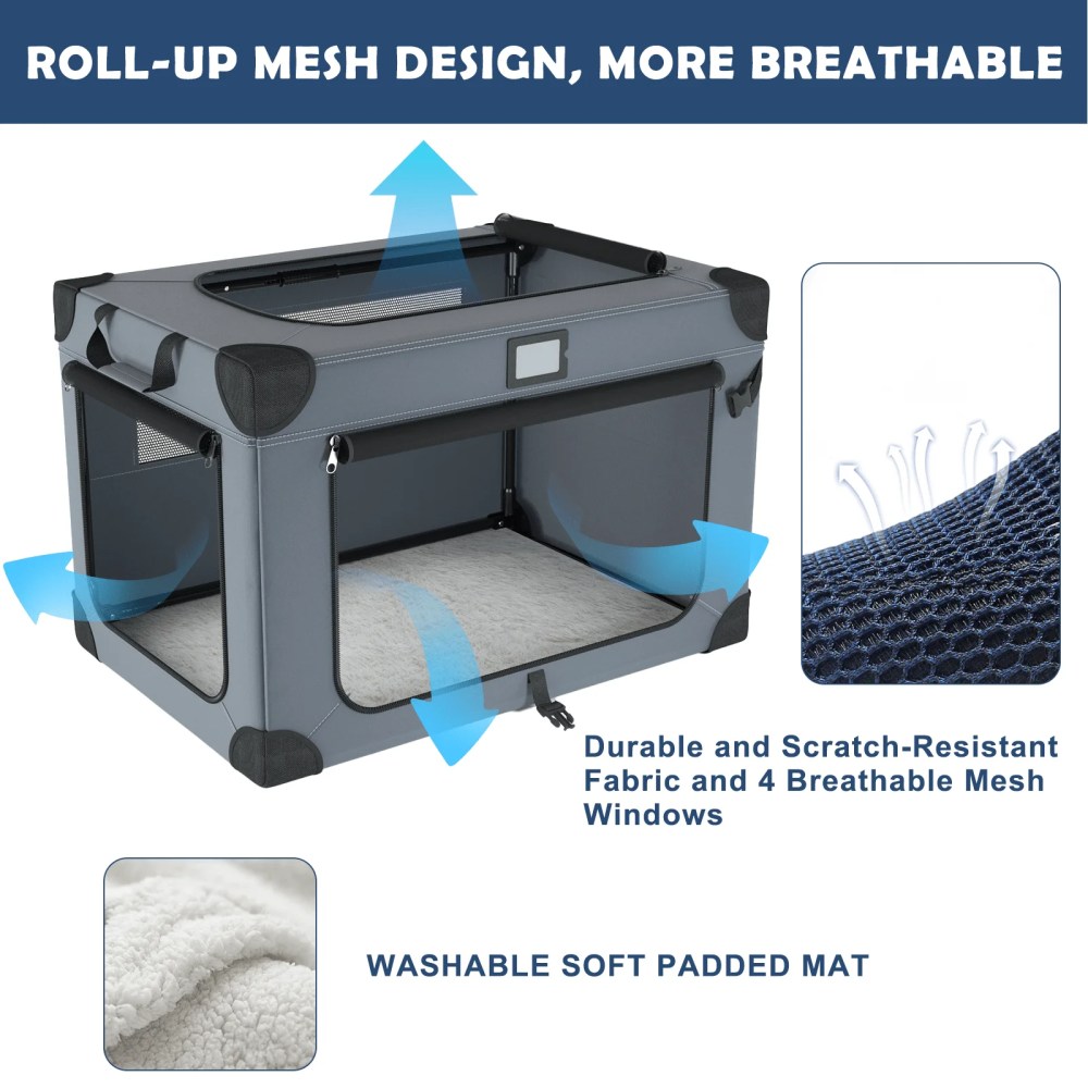 30 Inch Collapsible Dog Crate for Medium Large Dogs, 3-Door Foldable Soft Kennel with Fleece Bed and a Folding Bowl, Suitable for Indoor & Outdoor Portable Pet Kennel - Image 3