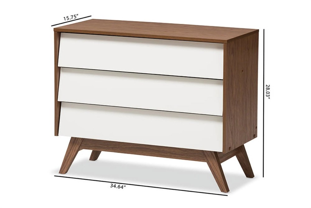 Baxton Studio Hildon Modern White and Walnut 3-Drawer Storage Chest - Image 5