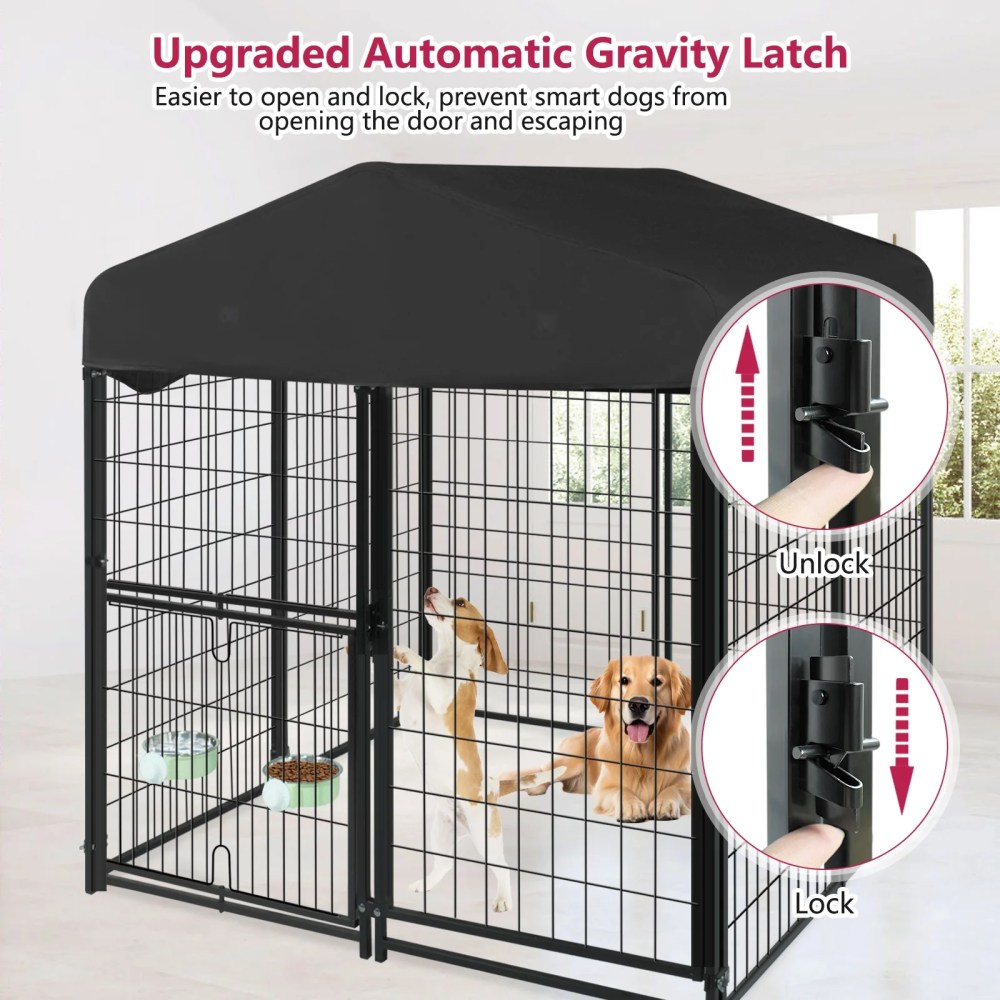 Jhsomdr Outdoor Dog Kennel, 4.2ft x 4ft x 4.5ft Welded Wire Dog Cage Dog Crate with Rotating Feeding Door and Bowls, Heavy Duty Large Dog Kennel Dog Run Enclosure with UV-Resistant Oxford Cloth Roof - Image 12