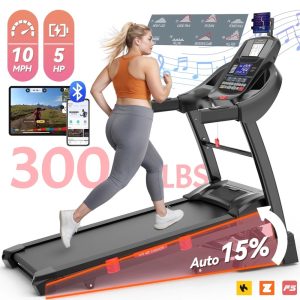 5HP Folding Treadmill w/ 15 Auto Incline for Home with 300LB Capacity, Walking Jogging Treadmill w/ Smart APP Control, 71 Preset Programs, 10MPH, Portable Running Machine w/ HiFi Dual Speakers