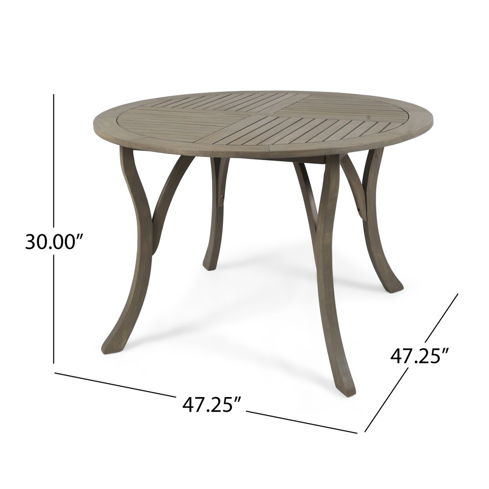 Noble House Hermosa 47" Round Wooden Patio Dining Table in Gray - Image 2