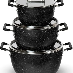 Granitestone 6 Pc Pots and Pans Set Non Stick, 1.5Qt, 3Qt, & 5Qt Nesting Pots Set for Cooking with Induction Cookware Set, Space Saving, Non Toxic, Dishwasher Safe