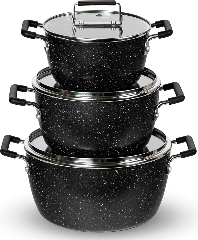 Granitestone 6 Pc Pots and Pans Set Non Stick, 1.5Qt, 3Qt, & 5Qt Nesting Pots Set for Cooking with Induction Cookware Set, Space Saving, Non Toxic, Dishwasher Safe