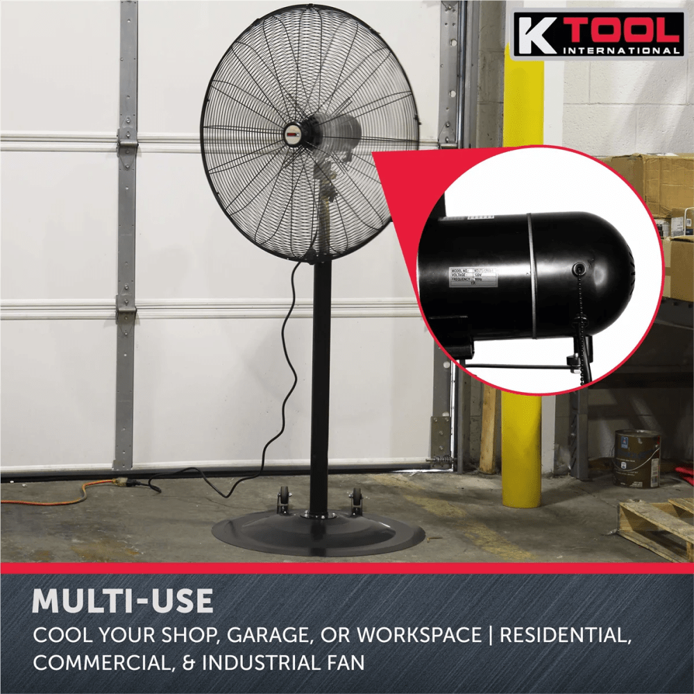 K Tool Int'l 77734 30" Industrial Oscillating Pedestal Fan, 1/2 HP, 3-Speed - Image 4