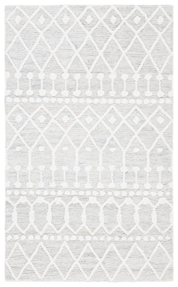 SAFAVIEH Blossom Aspen Aztec Geometric Wool Area Rug, Silver/Ivory, 3" x 5"