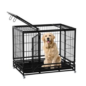 YRLLENSDAN 48 inch Dog Crate Dog Cage Dog Kennel for Large Dogs Heavy Duty Pet Playpen for Training Indoor Outdoor with Plastic Tray Double Doors & Locks Design