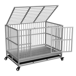 Walnest (48in) Large Dog Crate Rustproof Sturdy Dog House silver Dog Crate with Double Doors For Small and Medium Dogs
