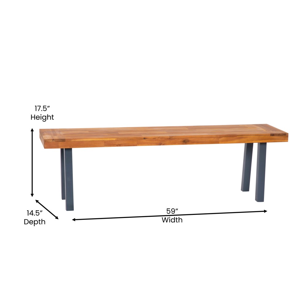 Flash Furniture Martindale Solid Acacia Wood Patio Dining Bench for 2 with Slatted Top and Gray Flared Wooden Legs in a Natural Finish - Image 7