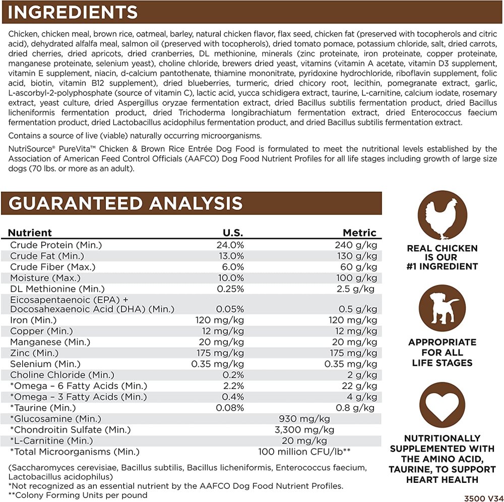 NutriSource Pure Vita Dry Dog Food, Chicken and Brown Rice, 25LB - Image 4