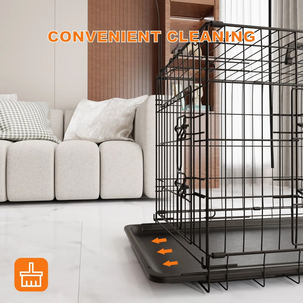 MAYEERTY 30-Inch Medium Dog Crate with Divider, Leak-Proof Tray, Double Door Metal Cage - Image 3