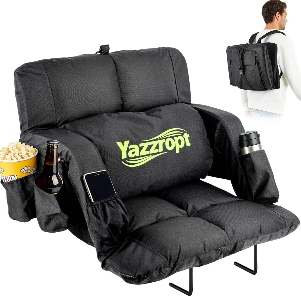 2 Pcs Comfortable Stadium Grandstand Seat with Double Armrests and Lumbar Pillow, Multifunctional Storage, Portable, Foldable Outdoor Chair