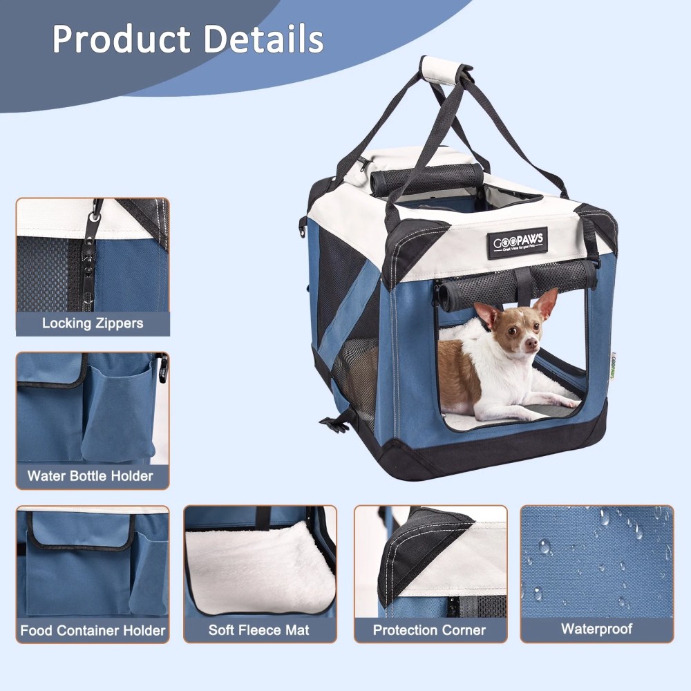 GOOPAWS Soft Pet Crates Kennel 24", 27", 30" & 36", 3 Door Soft Sided Folding Travel Pet Carrier - Image 4