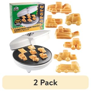 (2 pack) Waffle Wow Construction Trucks Mini Waffle Maker- Make 7 Different Vehicle Shaped Pancakes Feat a Bulldozer Forklift & More- Electric Nonstick Pan Cake Car Waffler Iron w Recipe Guide,Fun Kid