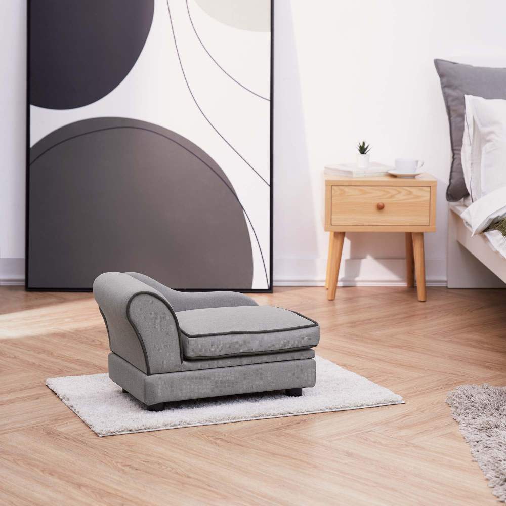 Teamson Pets Ivan Chaise Lounge Dog Bed with Storage for Pets up to 33 lbs, Gray