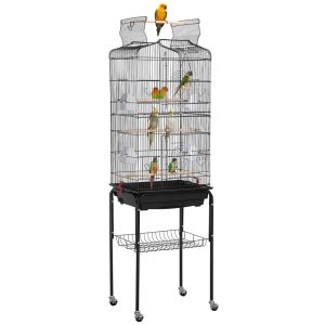 Alden Design 64" Open Top Metal Bird Cage with Detachable Rolling Stand,  Black