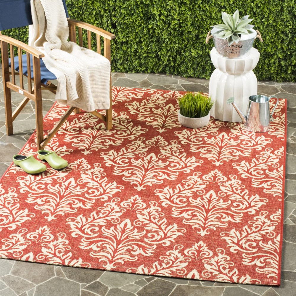 Safavieh Courtyard Anna Damask Indoor/Outdoor Area Rug, Red/Creme, 6'7" x 9'6" - Image 2