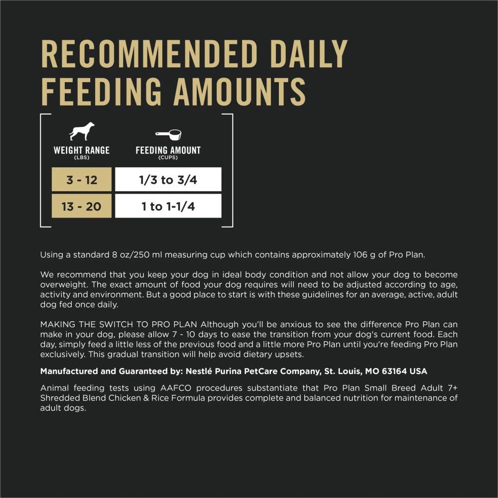 Purina Pro Plan 7 Plus Shredded Blend Chicken and Rice Formula Small Breed Dog Food Senior Formula, 18 lb Bag - Image 5