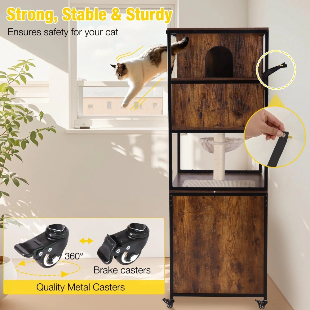 Aivituvin Cat Tree, 68-Inch Cat Tower for Indoor Cats, Wood Cat Condo Furniture with Litter Box Enclosure, 2-in-1 Modern Cat Tower - Image 4