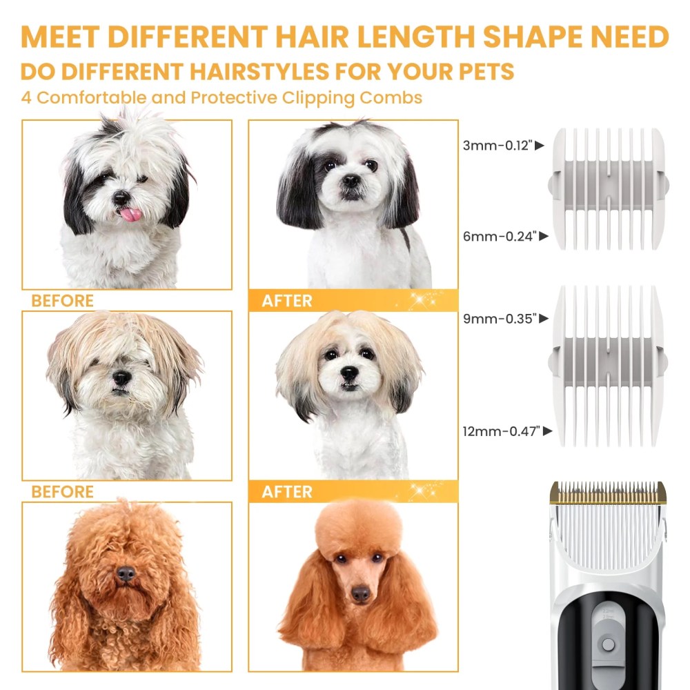 AUOSHI Pet Grooming Vacuum for Dogs & Cats, 13000Pa Suction, 5-in-1 Grooming Kit with Low Noise, 2.5L Dust Cup, Wireless Clippers, Deshedding Brush-Professional At-Home Pet Hair Cleaner - Image 6